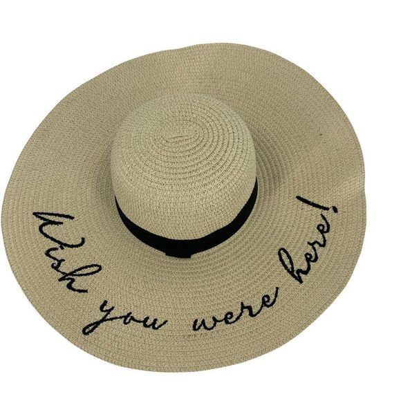 Women’s Wide Brim Straw Hat “ Wish You Were Here” 0132 Sun Vacation Cruise - Picture 1 of 4